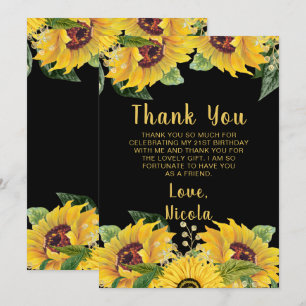 Elegant Sunflowers and Foliage Birthday Party Thank You Card