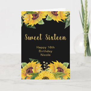 Elegant Sunflowers and Foliage Sweet Sixteen Card