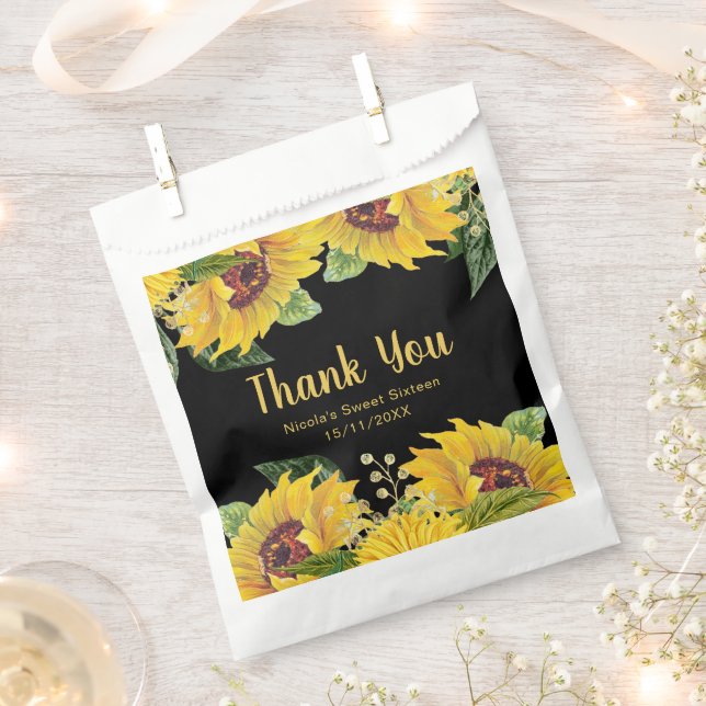 Elegant Sunflowers and Foliage Sweet Sixteen Favour Bag (Clipped)