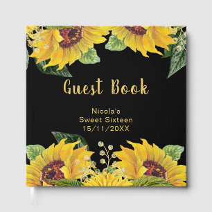 Elegant Sunflowers and Foliage Sweet Sixteen Guest Book