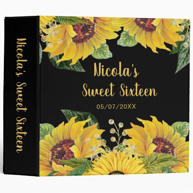 Elegant Sunflowers and Foliage Sweet Sixteen Photo Binder (Front/Spine)