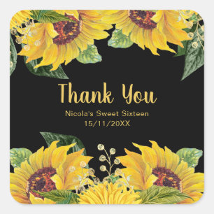 Elegant Sunflowers and Foliage Sweet Sixteen Square Sticker