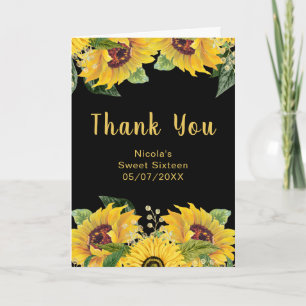 Elegant Sunflowers and Foliage Sweet Sixteen Thank You Card
