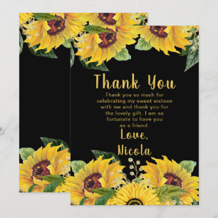 Elegant Sunflowers and Foliage Sweet Sixteen Thank You Card
