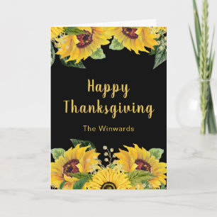 Elegant Sunflowers and Foliage Thanksgiving Party Holiday Card