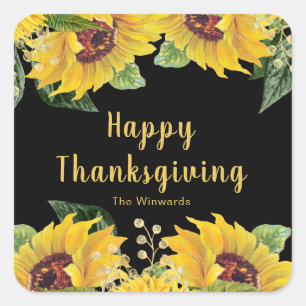 Elegant Sunflowers and Foliage Thanksgiving Party Square Sticker