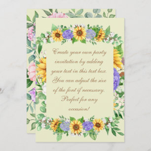 Elegant Sunflowers & Blue Hydrangeas Invitation