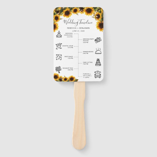 Elegant Sunflowers Bouquet Wedding Program Hand Fan (Front)