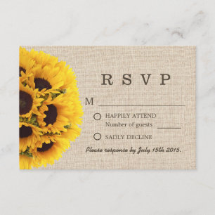 Elegant Sunflowers Burlap Wedding RSVP Card