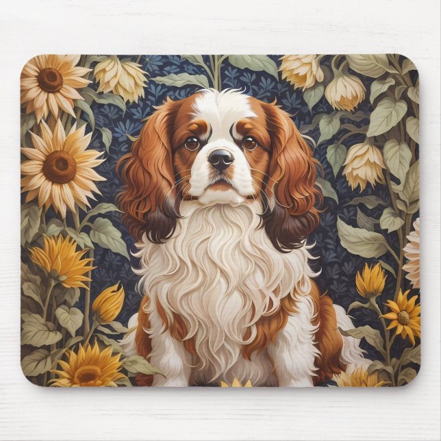 Elegant Sunflowers Cavalier King Charles Spaniel  Mouse Pad (Front)