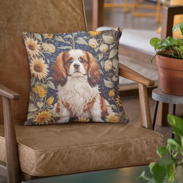 Elegant Sunflowers Cavalier King Charles Spaniel  Throw Pillow (Creator Uploaded)