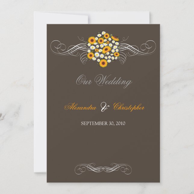 Elegant Sunflowers Daisies Bouquet Wedding 2 Invitation (Front)