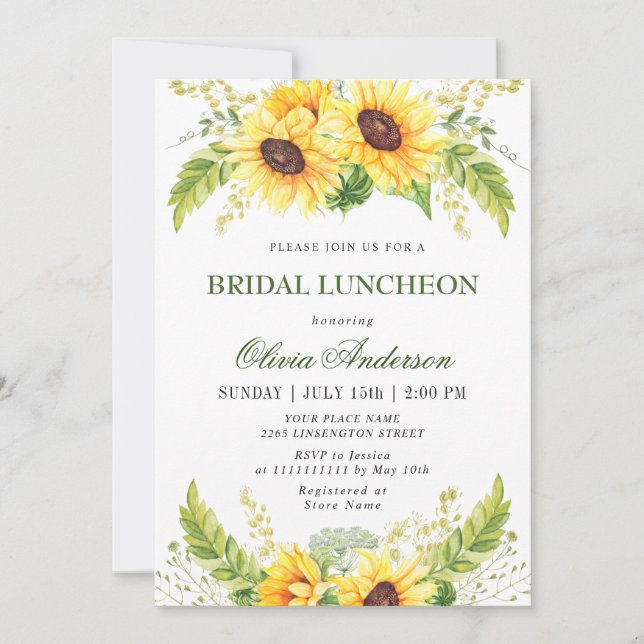 Elegant Sunflowers Eucalyptus BRIDAL LUNCHEON Invitation (Front)