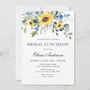 Elegant Sunflowers Eucalyptus BRIDAL LUNCHEON Invitation