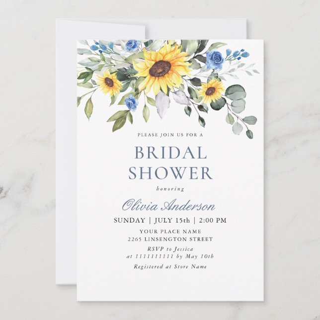 Elegant Sunflowers Eucalyptus BRIDAL SHOWER Invitation (Front)