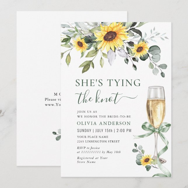 Elegant Sunflowers Eucalyptus BRIDAL SHOWER Invitation (Front/Back)