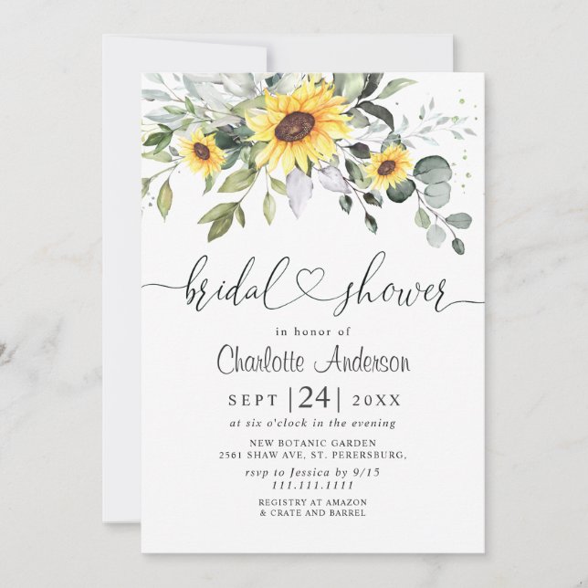 Elegant Sunflowers Eucalyptus BRIDAL SHOWER Invitation (Front)
