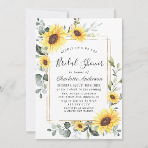 Elegant Sunflowers Eucalyptus Bridal Shower Invitation