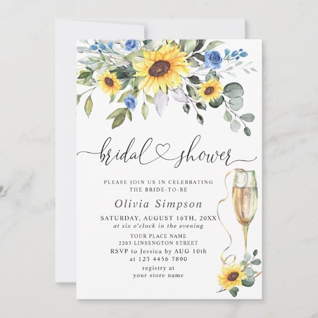 Elegant Sunflowers Eucalyptus BRIDAL SHOWER Invitation (Front)