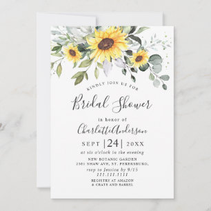 Elegant Sunflowers Eucalyptus Bridal Shower Invitation