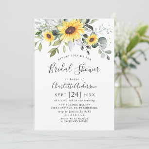 Elegant Sunflowers Eucalyptus Bridal Shower Invitation