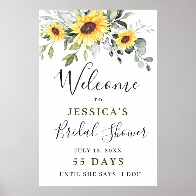 Elegant Sunflowers Eucalyptus Bridal Shower Poster (Front)