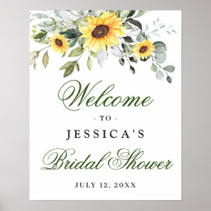 Elegant Sunflowers Eucalyptus Bridal Shower Poster
