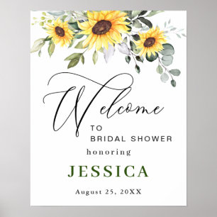 Elegant Sunflowers Eucalyptus Bridal Shower Poster