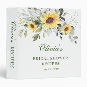 Elegant Sunflowers Eucalyptus Bridal Shower Recipe Binder