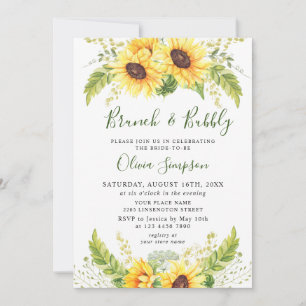 Elegant Sunflowers Eucalyptus Brunch & Bubbly Invitation