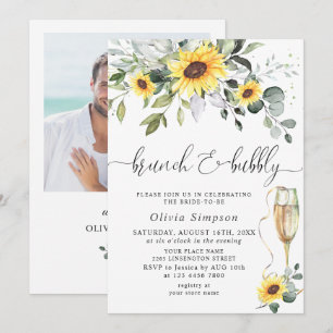Elegant Sunflowers Eucalyptus Brunch & Bubbly Invitation