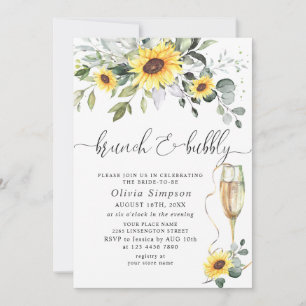 Elegant Sunflowers Eucalyptus Brunch & Bubbly Invitation