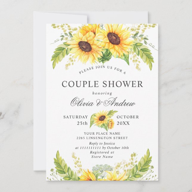 Elegant Sunflowers Eucalyptus COUPLE SHOWER Invitation (Front)