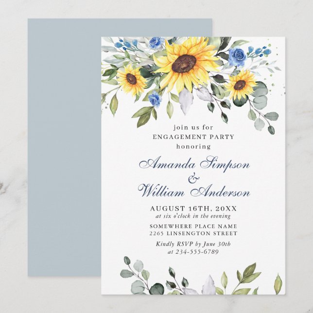 Elegant Sunflowers Eucalyptus ENGAGEMENT  PARTY Invitation (Front/Back)