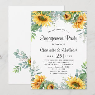 Elegant Sunflowers Eucalyptus Engagement Party Invitation
