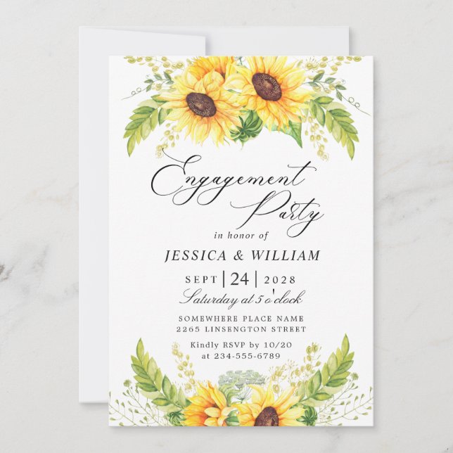 Elegant Sunflowers Eucalyptus ENGAGEMENT  PARTY Invitation (Front)