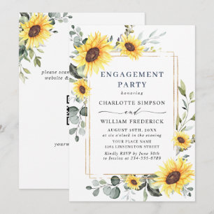 Elegant Sunflowers Eucalyptus ENGAGEMENT PARTY QR Invitation