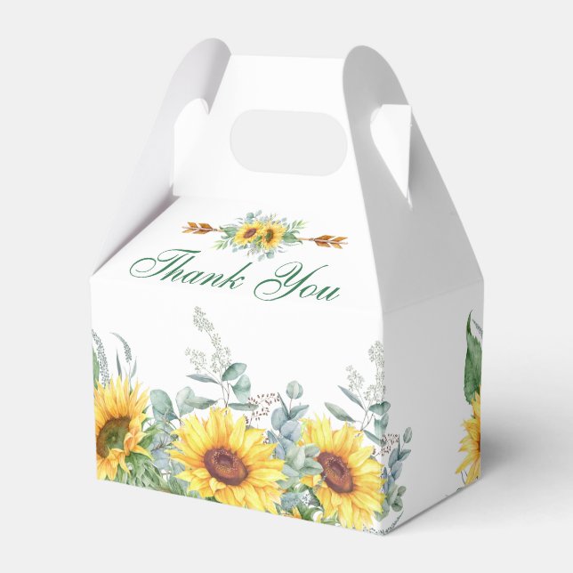 Elegant Sunflowers Eucalyptus Floral Bridal Shower Favor Box (Front Side)