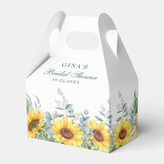 Elegant Sunflowers Eucalyptus Floral Bridal Shower Favor Box (Back Side)