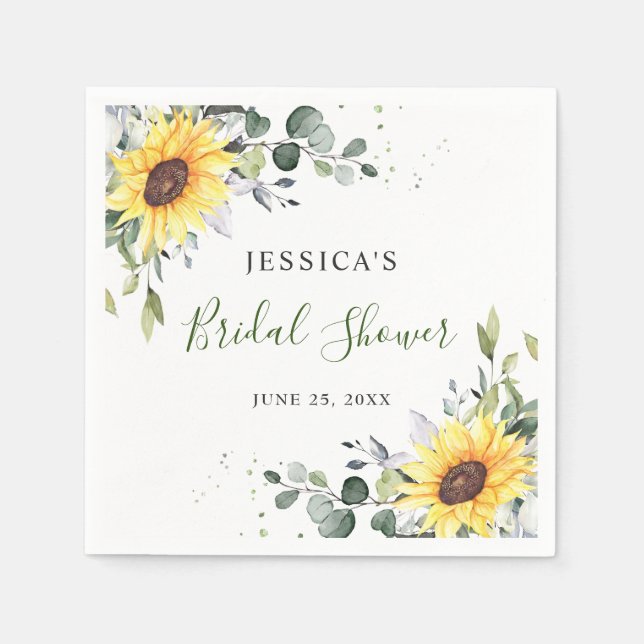 Elegant Sunflowers Eucalyptus Floral Bridal Shower Napkin (Front)