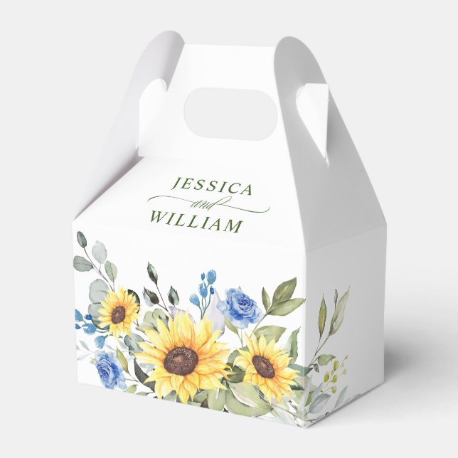 Elegant Sunflowers Eucalyptus Floral Gift Wedding Favor Box (Front Side)
