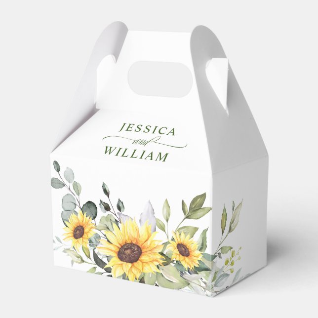 Elegant Sunflowers Eucalyptus Floral Gift Wedding Favor Box (Front Side)