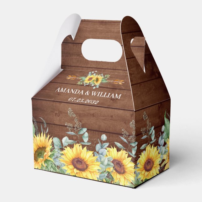 Elegant Sunflowers Eucalyptus Floral Gift Wedding Favor Box (Front Side)