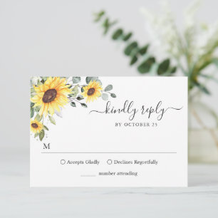 Elegant Sunflowers Eucalyptus Floral Wedding RSVP Card