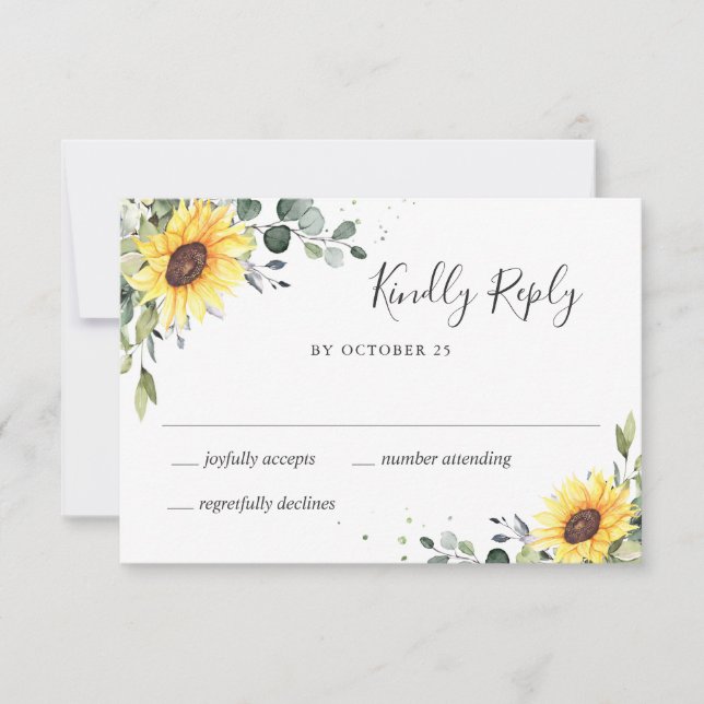 Elegant Sunflowers Eucalyptus Floral Wedding RSVP Card (Front)