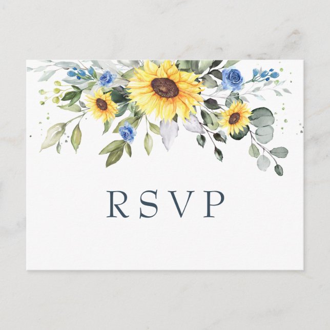 Elegant Sunflowers Eucalyptus Floral Wedding RSVP Postcard (Front)