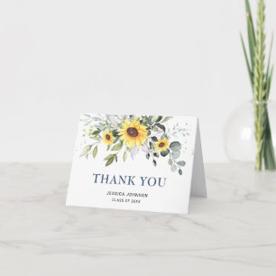 Elegant Sunflowers Eucalyptus Foliage Graduation  Thank You Card