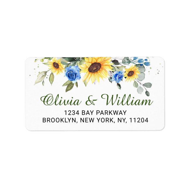 Elegant Sunflowers Eucalyptus Greenery Address Lab Label (Front)