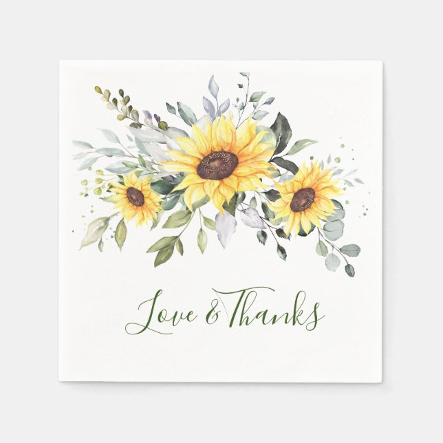 Elegant Sunflowers Eucalyptus Greenery Paper Napkin (Front)