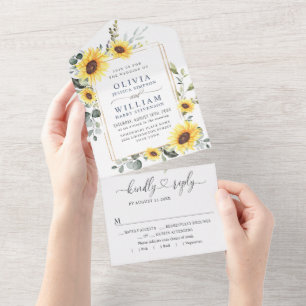Elegant Sunflowers Eucalyptus Greenery Wedding All In One Invitation
